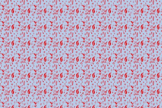 Red Floral Pattern with Small Symbols and Shapes