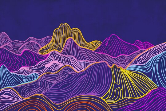 Vibrant abstract landscape illustration with colorful lines