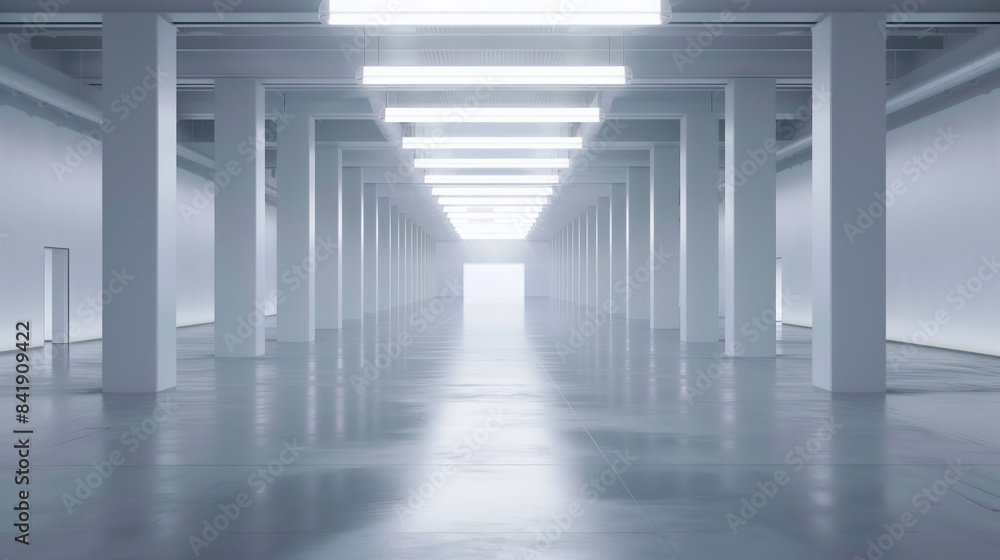 Poster empty clean futuristic warehouse. background image. created with generative ai technology.