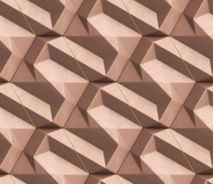 Abstract pattern of 3D beige geometric shapes