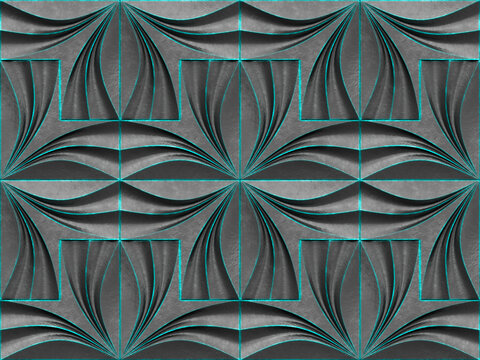 Abstract 3D wallpaper with turquoise heart flower pattern