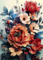 Paper Quilling 3D Wall Art, Paper Flowers Poster