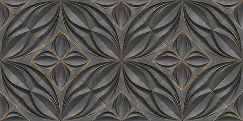 Elegant 3D black floral wallpaper with golden accents