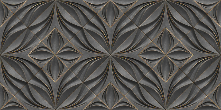Elegant 3D black floral wallpaper with golden accents