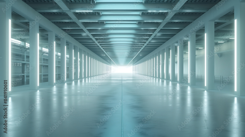 Poster empty clean futuristic warehouse. background image. created with generative ai technology.