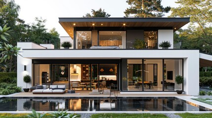 Fototapeta premium A modern house with a rooftop terrace