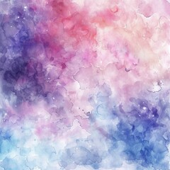 Abstract Watercolor Background with Splashes of Flowers and Nature Elements in Bright Blue and Pink Tones