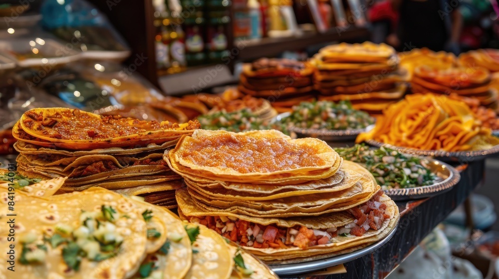 Poster dry cured tacos with high fat content on display in a marketplace