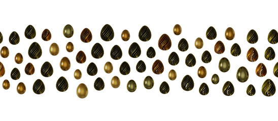 golden and silver eggs isolated on white background with shadow. Easter eggs