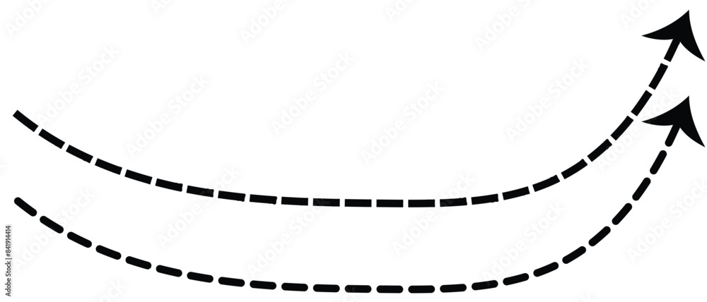 Wall mural curved dotted arrow. zigzag arrow stripes design with dotted lines. dashed line arrow. hand drawn da