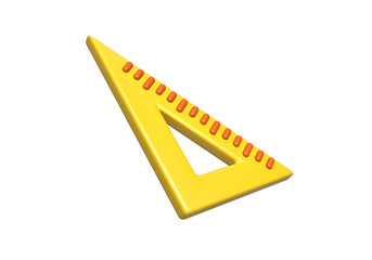 A triangular ruler. The icon of a three-dimensional measuring ruler hovers in space. The concept of school subjects in cartoon style. Learning geometry
