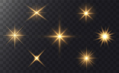 Vector collection of glowing Stars. Glitter, sparks, glare, flares illustration. Christmas. 