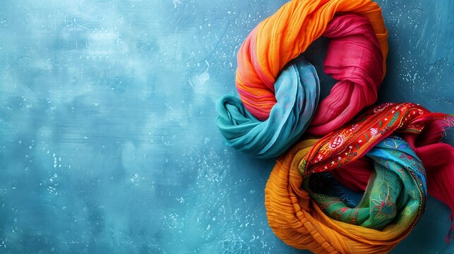 Colorful soft scraf on blue background