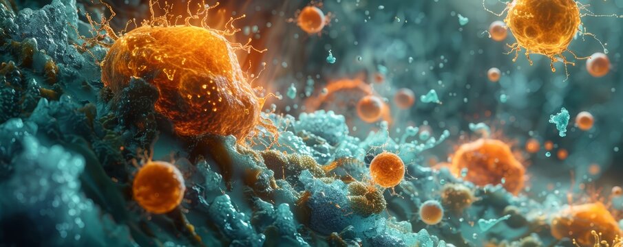A visual representation of the tumor microenvironment, showcasing the complex interactions between cancer cells and surrounding tissue.