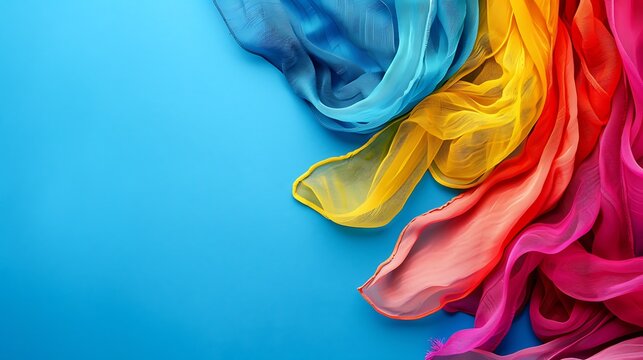 Colorful soft scraf on blue background