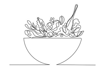 Doodle Salad Food Line Sketch Illustration. One Line Salad Vegetarian Diet Vitamin Organic Food Symbol. Abstract Minimalist Outline One Line Drawn Vegetable Salad Plate Curve Sketch Art Illustration