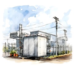 Watercolor of an Electrical Microgrid Power Distribution Facility