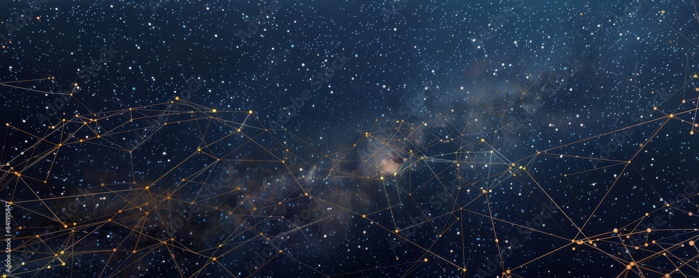 Poster abstract background with stars and connecting lines illustrating a cosmic network