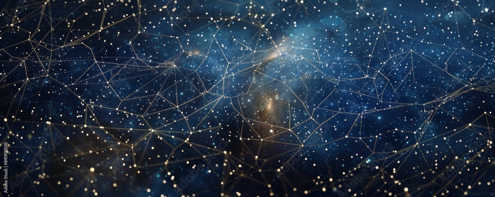 Poster abstract background with stars and lines forming a network of connections
