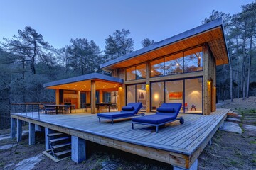 Fototapeta premium A rustic cabin with a wrap-around deck