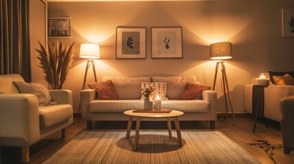 Cozy Living Room with Ambient Lighting, Generative AI