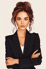 Stylish Illustrated Portrait of a Confident Young Woman in a Black Blazer
