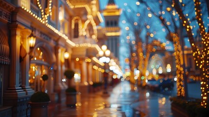 Defocused Las Vegas Hotel Facade at Night - Perfect for Text Overlay
