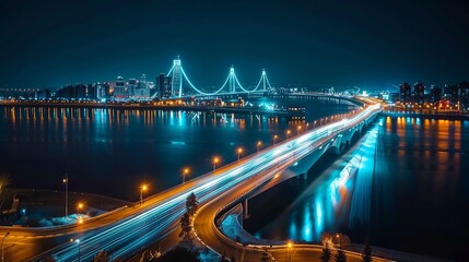 Obraz premium Big bridge at night in Baku, Azerbaijan. Long exposure 