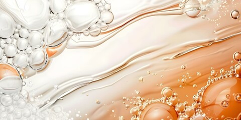 Serum with gel texture bubbles and collagen for skincare cosmetics product. Concept Skincare Product Texture, Gel Bubbles, Collagen Infusion, Serum Formulation, Cosmetic Innovation
