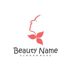 Natural Floral Beauty woman face logo design, Beauty logo design template vector