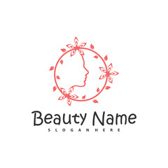 Obraz premium Natural Floral Beauty woman face logo design, Beauty logo design template vector