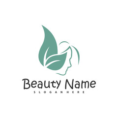 Natural Floral Beauty woman face logo design, Beauty logo design template vector