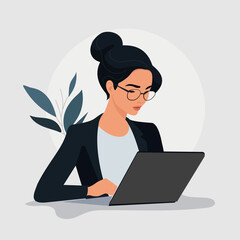 Girl going working  Businessman standing illustration vector card