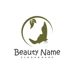 Natural Floral Beauty woman face logo design, Beauty logo design template vector