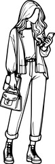 Girl with hand bag hand drawn illustration 