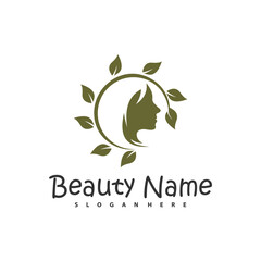 Natural Floral Beauty woman face logo design, Beauty logo design template vector