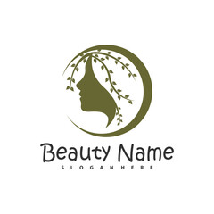 Natural Floral Beauty woman face logo design, Beauty logo design template vector