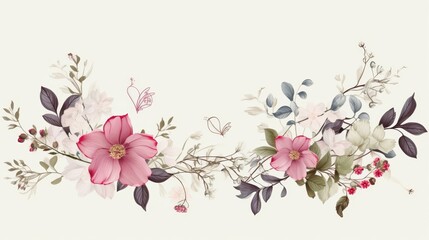A flowery background with pink and white flowers. The flowers are arranged in a way that creates a sense of movement and flow. The background is white, which makes the flowers stand out