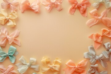 Obraz premium Colorful Pastel Bows Frame on Light Background - Ideal for Spring, Easter Design, Craft Projects, and Invitations