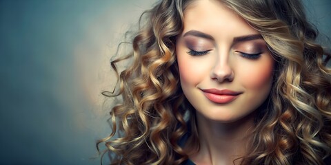Fototapeta premium Beautiful Blonde Woman With Long Curly Hair And Natural Makeup