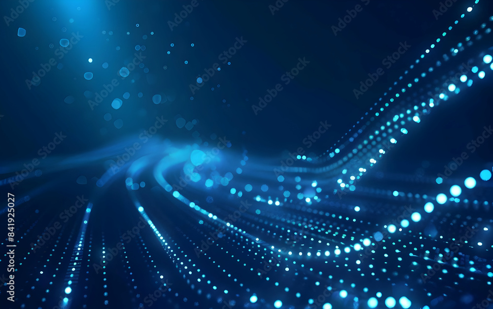 Poster abstract blue digital wave with glowing dots and lines, modern technology or data visualization back