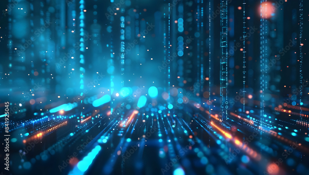 Poster abstract digital background with glowing data streams and light trails, representing technology, dat