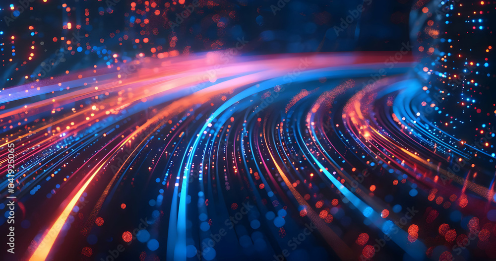 Poster abstract digital background with vibrant colors and flowing light patterns, representing futuristic 