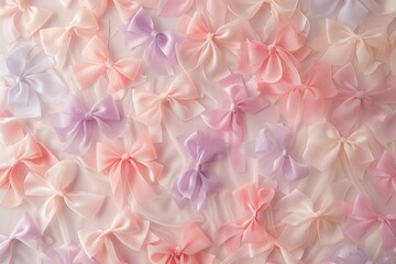 Pastel Ribbon Bows Top View - Decorative Background for Greeting Cards or Design Projects