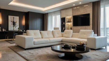 Sleek and stylish modern living room interior design with minimalist decor