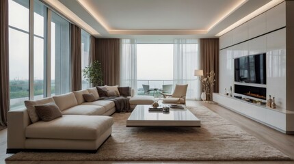 Contemporary living room design featuring modern furniture and accents