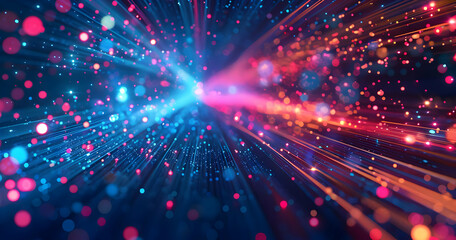 Obraz premium Vibrant digital abstract background with colorful light streams and sparkling bokeh, perfect for technology, science, and futuristic designs.