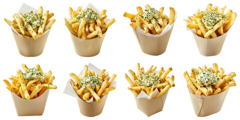 Set of French Fries With Herbed Butter isolated on transparent png background. Generative ai