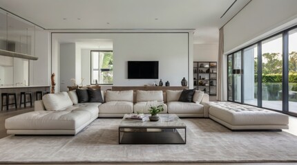 Chic modern living room design with open space and trendy furnishings