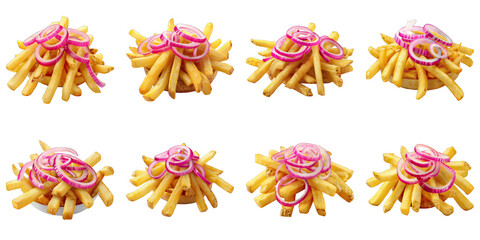 Set of French Fries With Pickled Onion isolated on transparent png background. Generative ai